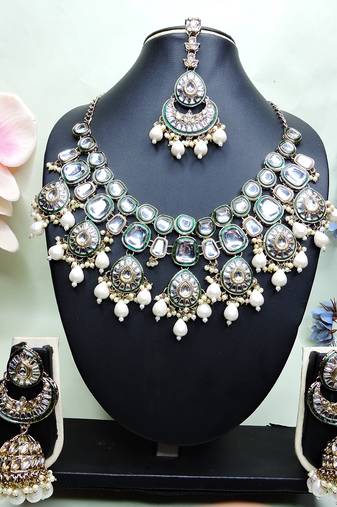 White designer premium festive wear necklace set