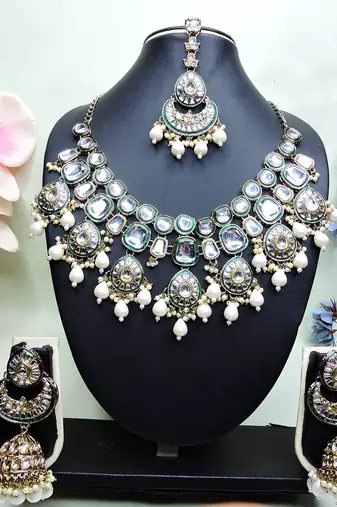 White designer premium festive wear necklace set