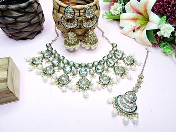 White designer premium festive wear necklace set 2
