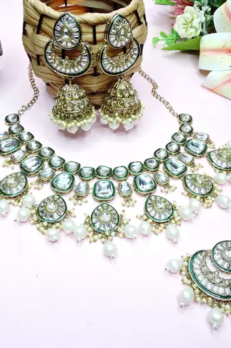 White designer premium festive wear necklace set