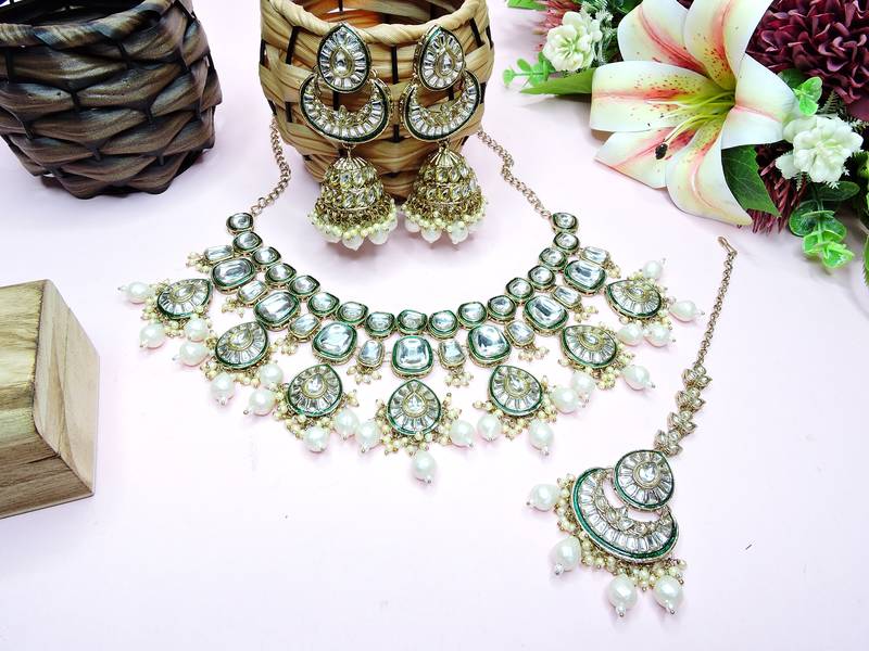 White designer premium festive wear necklace set