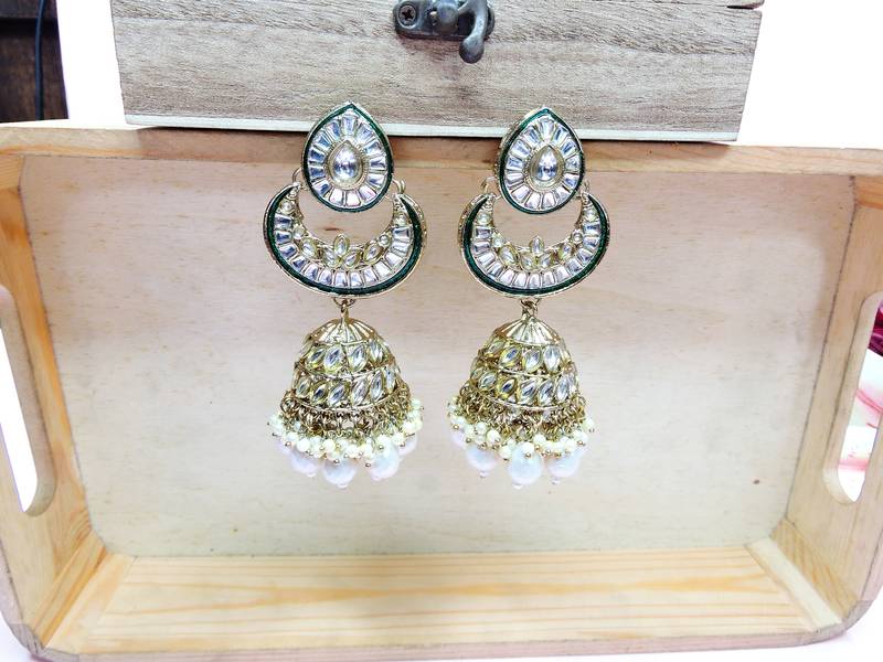 White designer premium festive wear earrings