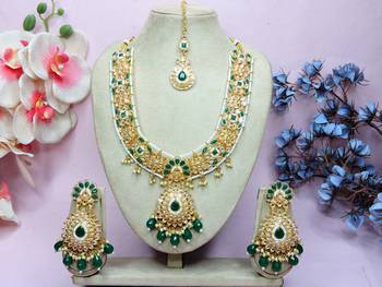 Green designer premium festive wear necklace set 1