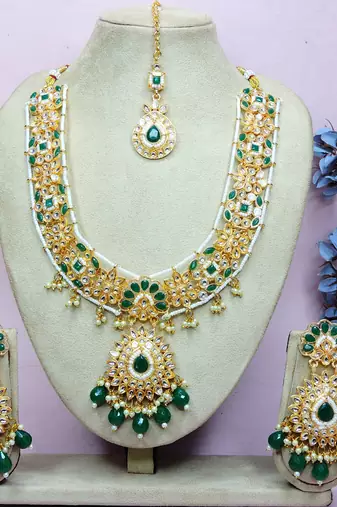 Green designer premium festive wear necklace set