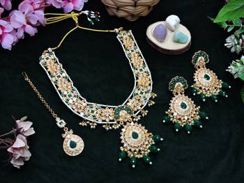 Green designer premium festive wear necklace set 2