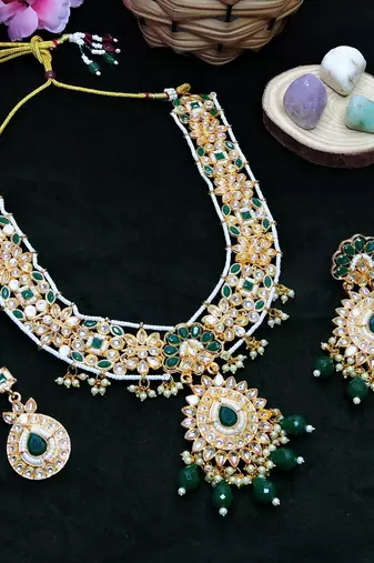 Green designer premium festive wear necklace set