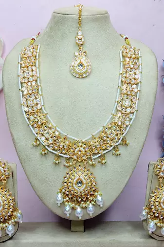White designer premium festive wear necklace set