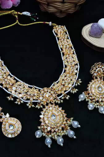 White designer premium festive wear necklace set
