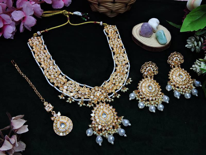 White designer premium festive wear necklace set