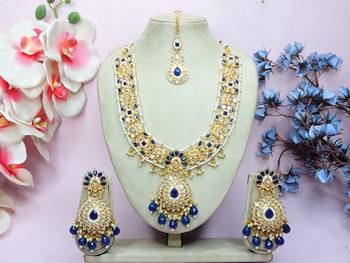 Blue designer premium festive wear necklace set 1