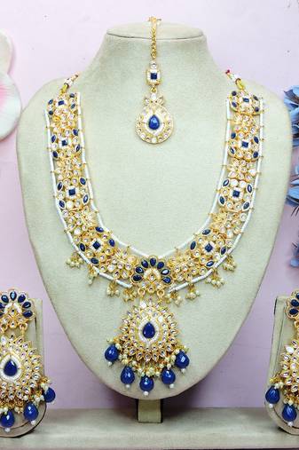 Blue designer premium festive wear necklace set