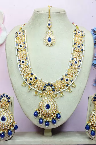 Blue designer premium festive wear necklace set