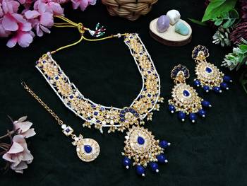 Blue designer premium festive wear necklace set 2