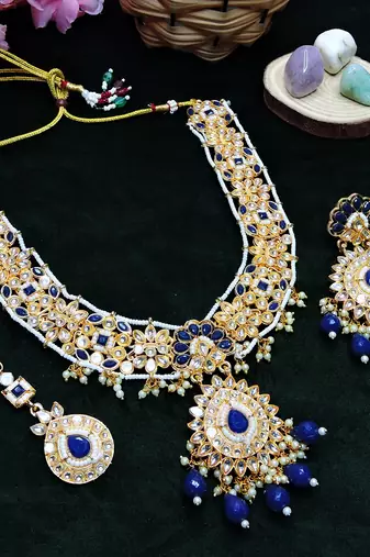 Blue designer premium festive wear necklace set