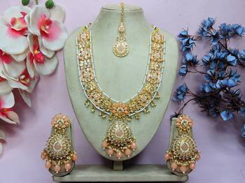 Pink designer premium festive wear necklace set 1