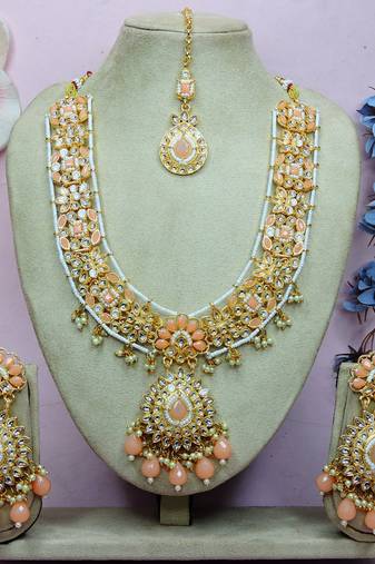 Pink designer premium festive wear necklace set