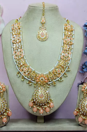 Pink designer premium festive wear necklace set