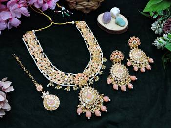 Pink designer premium festive wear necklace set 2