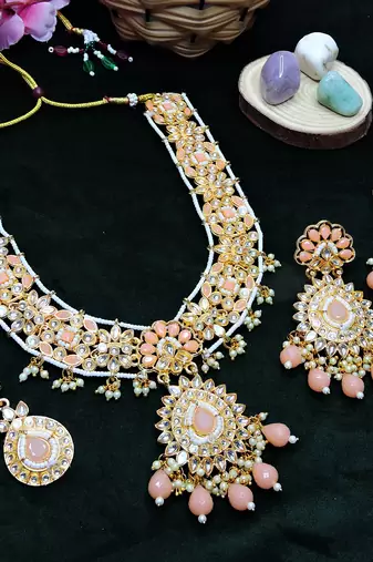 Pink designer premium festive wear necklace set