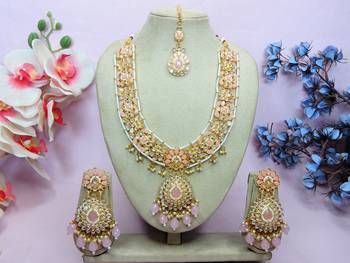 Pink designer premium festive wear necklace set 1