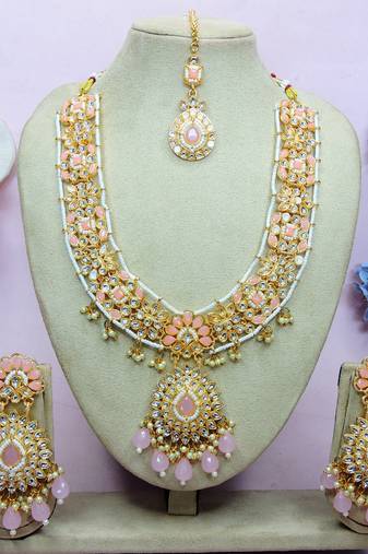 Pink designer premium festive wear necklace set