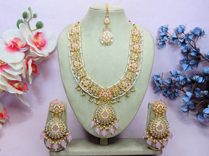 Pink designer premium festive wear necklace set