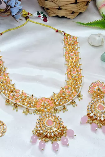 Pink designer premium festive wear necklace set