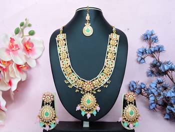 Pink designer premium festive wear necklace set 3