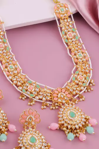 Pink designer premium festive wear necklace set