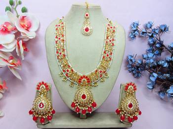 Red designer premium festive wear necklace set 1