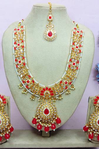 Red designer premium festive wear necklace set