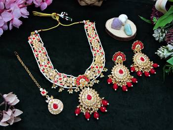 Red designer premium festive wear necklace set 2