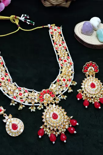 Red designer premium festive wear necklace set