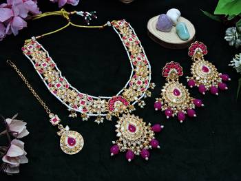 Red designer premium festive wear necklace set 2