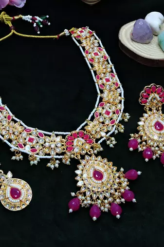 Red designer premium festive wear necklace set