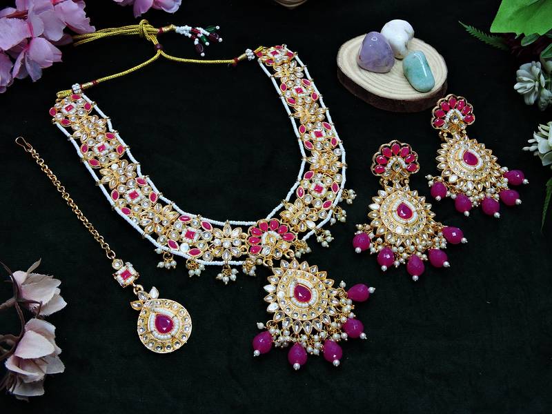 Red designer premium festive wear necklace set