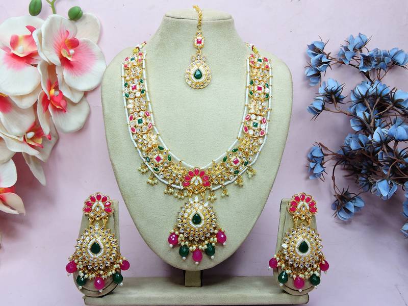 Red designer premium festive wear necklace set
