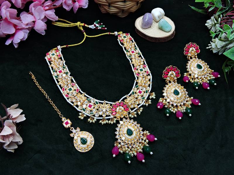 Red designer premium festive wear necklace set