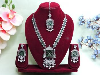 Green designer premium festive wear necklace set 1