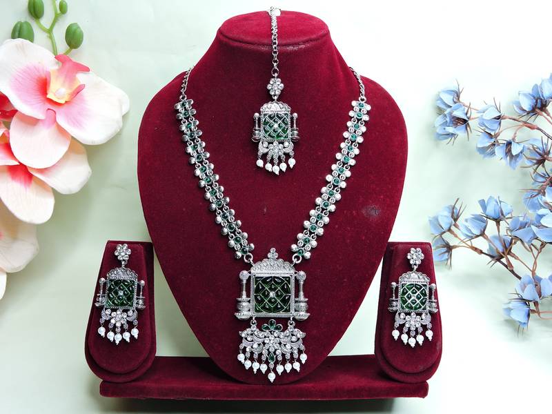 Green designer premium festive wear necklace set