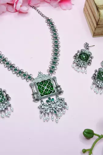 Green designer premium festive wear necklace set