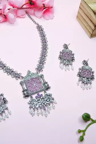 Purple designer premium festive wear necklace set