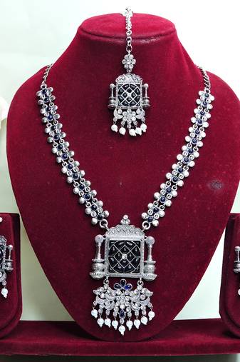 Blue designer premium festive wear necklace set