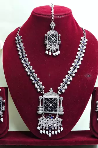 Blue designer premium festive wear necklace set