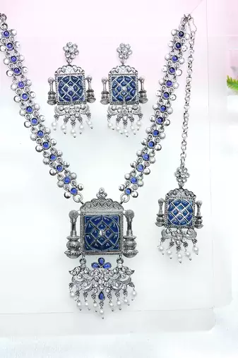 Blue designer premium festive wear necklace set