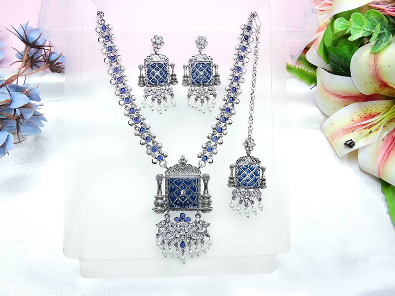 Blue designer premium festive wear necklace set