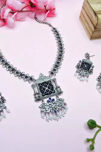 Blue designer premium festive wear necklace set
