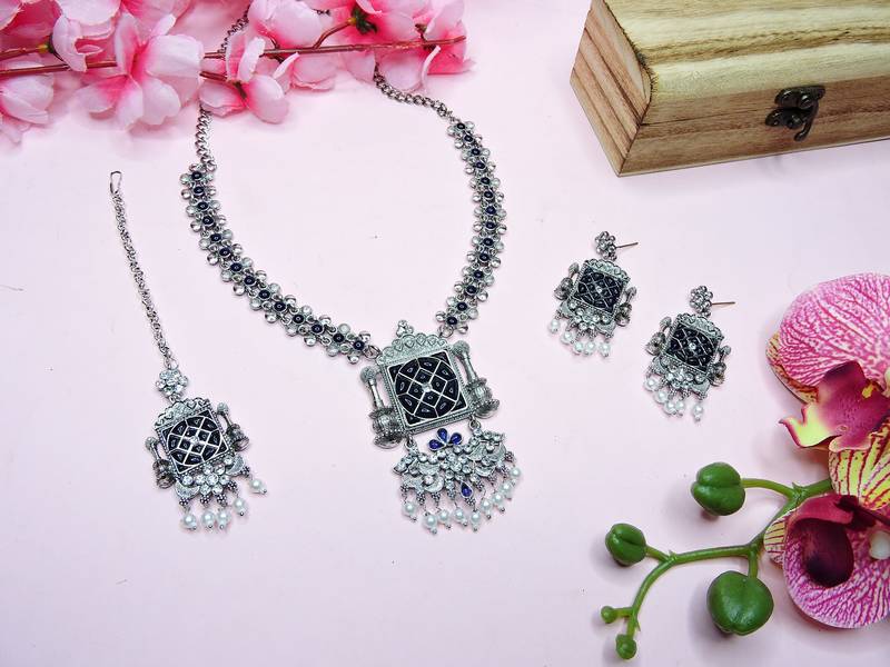 Blue designer premium festive wear necklace set