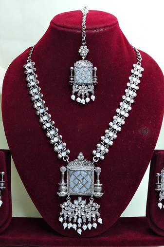 White designer premium festive wear necklace set