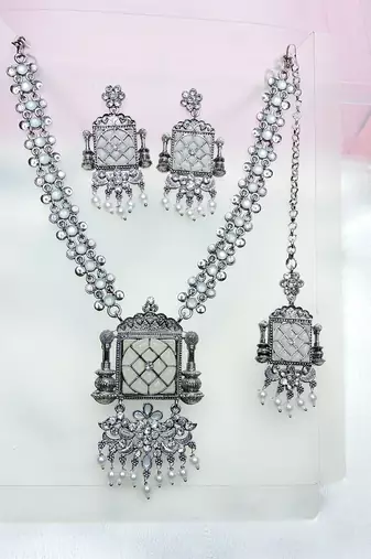 White designer premium festive wear necklace set